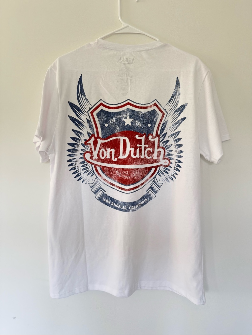 Von Dutch White Short-Sleeve Tee Men’s L Embroidered Logo Y2K Shield Graphic
